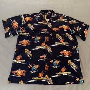 Revalation Shirt Mens XL Multicolor Hawaiian Cars Short Sleeve Button Front